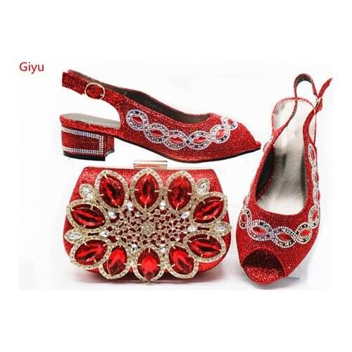 Doershow African red shoe and bag set for party Italian shoe with matching bag new design lady matching shoe and bag!!SHJ1-18