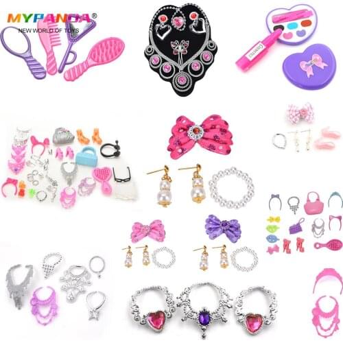 Fashion Jewelry Doll Set of Princess Empress Crowns Necklace Earring Bowknot For Dolls Party Accessories for Kids Gift