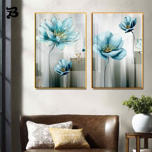 Blue Flowers Canvas Painting Nordic Abstract Flowers Canvas Posters Prints Wall Art Pictures for Living Room Bedroom Home Decor