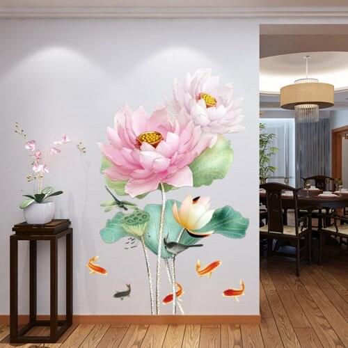 Lotus Wall Stickers 3D Flower Wallpaper Teenager Bathroom Bedroom Living Room Decor Aesthetic 2021 Hot Wall Decals Wallstickers