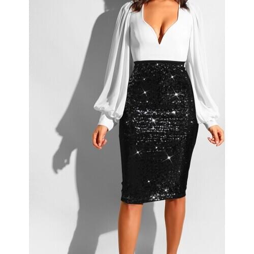 2020 new hot womens sequined skirt sexy sequins solid slim high waist with lining bag hip skirt Elegant party club ladies skirt