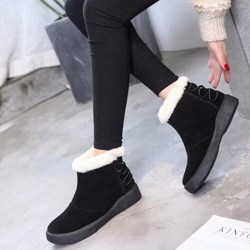 New Plus Size Ankle Boots Shoes Woman Snow Boots Flock Warm Plush Flat Platform Women Boots Female Lace Up Vogue Winter Boots