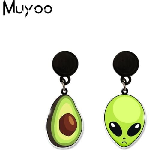 New Cool Doodle Graffiti Mixed Things Avocado Alien Toilet Paper Wave Donuts Lovely Acrylic Epoxy Print Drop Black Stud Earrings
