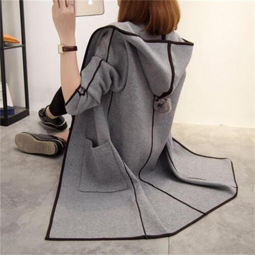 Hot women models 2019 new spring and autumn long fashion casual cardigan coat pure color hood knitted sweater coat. cardigan TB3