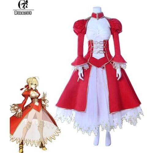 ROLECOS Japanese Anime FGO Cosplay Costume Artoria Pendragon Nero Cosplay Costume Saber Cosplay Full Set
