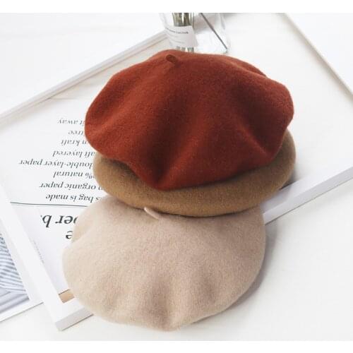 Hat Women Autumn and Winter Wool Beret English Korean Version of Japanese Flat Casual Painter Hat Hair Bud Hat Girl