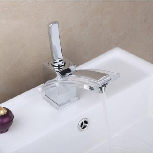 Chrome brass single lever hot and cold transparent bathroom sink faucet basin mixer