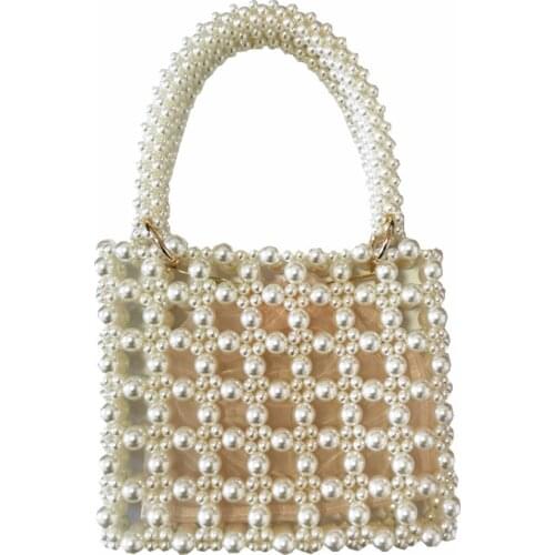 Handmade Pearl Bag Beaded Box Tote Women Party Retro Acrylic Plastic Tote Bag 2021 Summer Luxury Brand Dinner Bag Wholesale