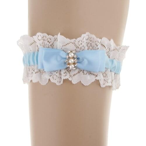 Wedding Bridal Lace Garter Pearls Rhinestone Satin Bow Thigh Ring Keepsake