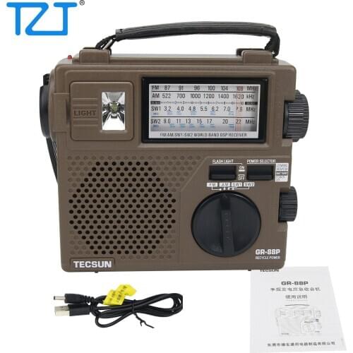 Tecsun GR-88P 87-108MHz FM/MW/SW Full Band Radio Receiver Digital Hand Dynamo Radio with Emergency LED Light