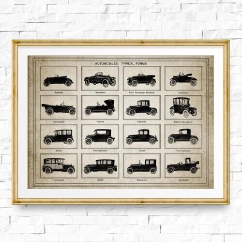 Vintage Vehicles Canvas Art Poster Print Retro Art Rustic Wall Decor Car Auto Automobile Typical Forms Art Painting Wall Picture