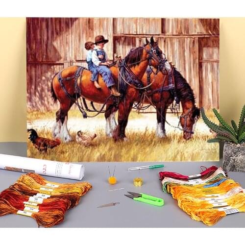 Horse Animal Pre-Printed 11CT Cross Stitch DIY Embroidery Full Kit DMC Threads Handicraft Craft Handmade Knitting Sales Mulina