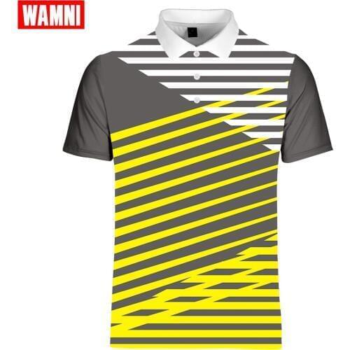 WAMNI Fashion Men Gradient 3D Polo Shirt Casual Vitality Sport Turn-down Collar Table Tennis Stripe Male Short Sleeve Polo-shirt