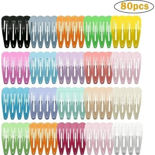 80Pcs Mix Solid Color Metal Hairgrip Girls Snap Hair Clips For Children Baby Hair Accessories Women Barrettes Clip Pins