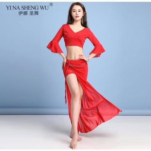 Belly Dance Costume Set Tops Long Skirts Woman Performance Oriental Bellydance Clothes Professional Training Wear Indian Suits
