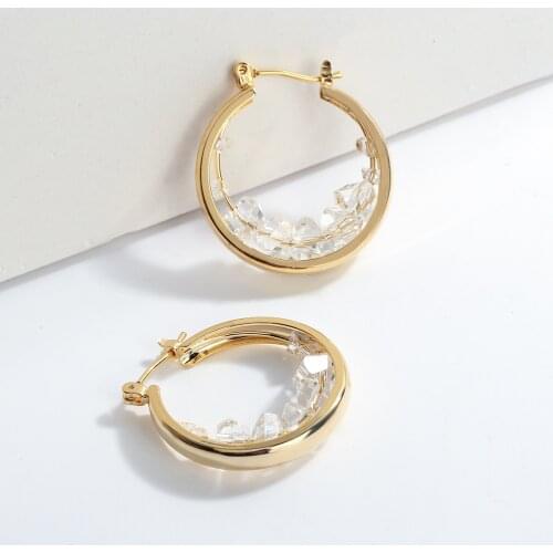 AENSOA Womens Fashion Round Gold Metal Crystal Hoop Earrings 2021 Trendy Simple Circle Geometric Big Earring Wedding Jewelry