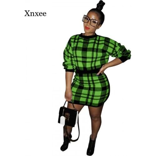 Women Plaid Crop Top Mini Skirt 2 Piece Set Autumn Winter Slim Plaid Long Sleeve Set Fashion Loose Short Fashion Clothing Outfit