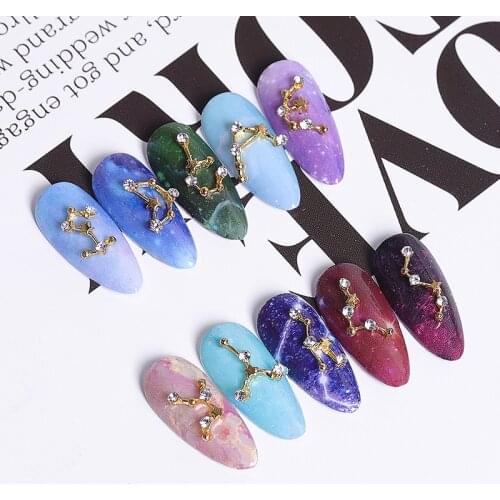1 Box Wheel Golden 12 Constellations Galaxy Alloy 3D Strass Stone Crystal Rhinestones Nail Art Decorations Manicure Accessories