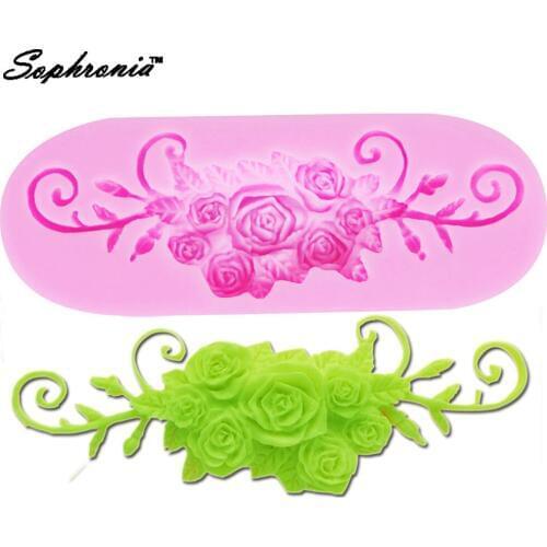 10pcs/set F1144 Rose Flower Silicone Mold Cake Border Cupcake Chocolate Baking Moulds Baby Party Fondant Cake Decorating Tools