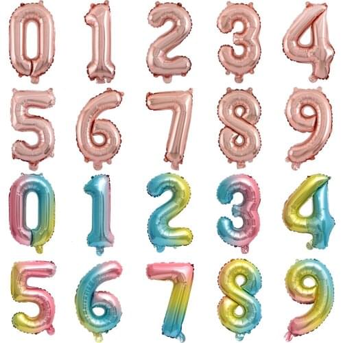 2pcs 16inch Happy Birthday Foil Number Balloons Rose Gold Inflatable Balls Baby Shower Decorations Anniversary Party Supplies