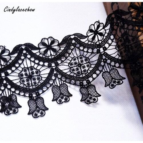 2Yards Black White Lily Floral Embroidered Fabric Lace Trim Ribbon Handmade DIY Sewing Supplies Craft Costume Decoration Trims