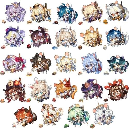 24Pcs/Lot Anime Genshin Impact Acrylic Keychain Xiao Venti Hutao Zhongli Diluc Cartoon Figure Pendant Keyring Wholesale