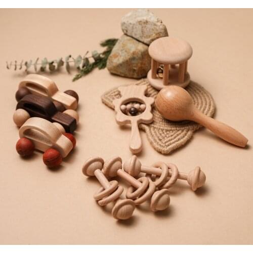 3 Pcs Toys for Baby Wooden Rattle New Arrival Teether Rattle With Bells Montessori Educational Toy Infant Care Newborns Gifts