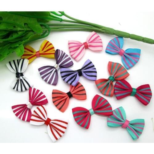 50pcs Mixed Baby Satin Ribbon Stripe Bowknot Hair Clips Applique DIY Craft Wedding Bow Tie Scrapbooking Decoration