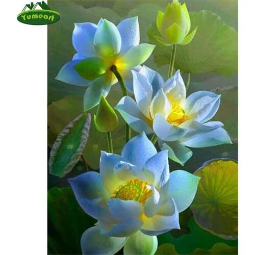 5D DIY Diamond Painting Cross Stitch Crystal Lotus Flower Full Square Diamond Embroidery Needlework Rhinestone Mosaic Room Decor