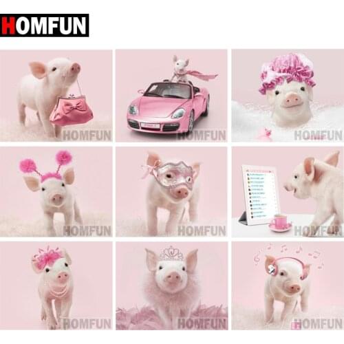 HOMFUN 5D DIY Diamond Painting Full Square/Round Drill "Animal pig" 3D Embroidery Cross Stitch gift Home Decor Gift A07954