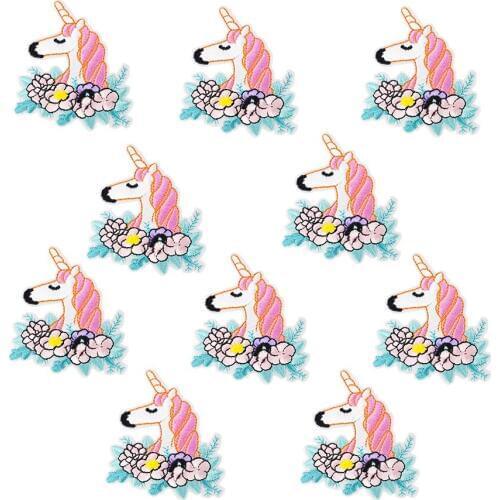 Applique Patch for Clothes Sew Embroidery Cute Stripes Iron on Patch for Jacket Bag Fashion Unicorn Flower Accessories 10 PCS
