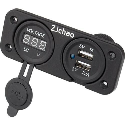 SOONHUA Car Charger Waterproof Car Chargers 2 Port USB Socket Charger With DC Voltmeter USB Charger For Cell Phone