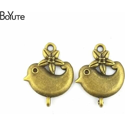 BoYuTe (100 Pieces/Lot) 22*18MM Antique Bronze Plated Zinc Alloy Fashion Bird Pendant Charms for Jewelry Making Diy Accessories