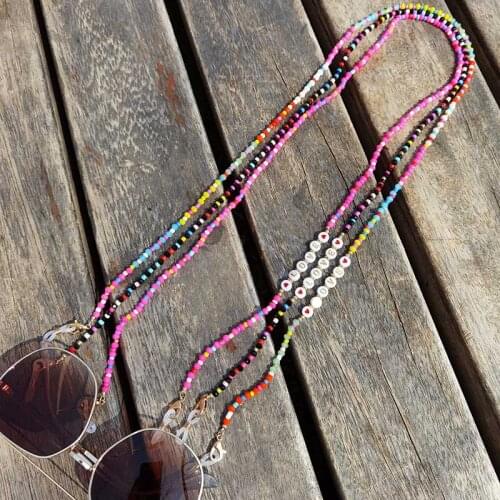 2021 Boho Chain For Mask Lanyard Straps Necklace Letter Necklaces Colorful Bead Women Jewelry Disc Chains Holder