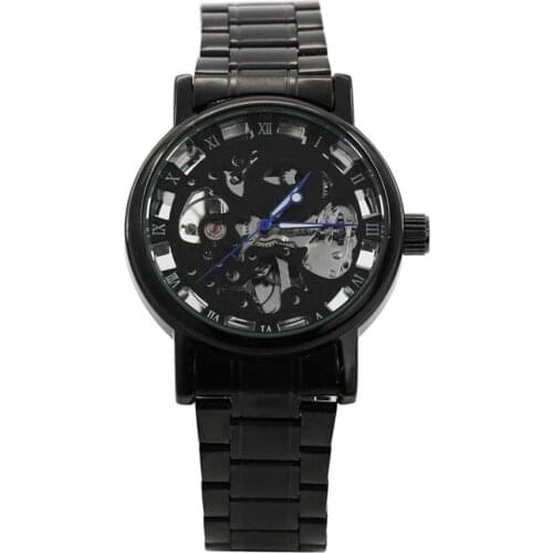 Fasion Men Watch Mechanical Watch Black-Steel Brand Hollow Skeleton Dial Wristwatches reloj hombre zegarek damski часы мужские