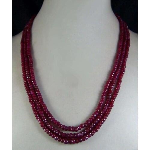 3 Strand Ruby ​​bead Chain Statement Bead Choker Layered Strands