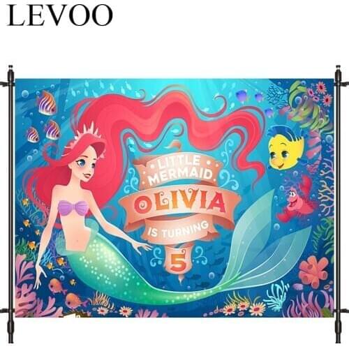 LEVOO Photophone Backdrop Mermaid Seabed Cartoons Birthday Princess Photocall Decor Fabric New Shoot Photography Backdrop