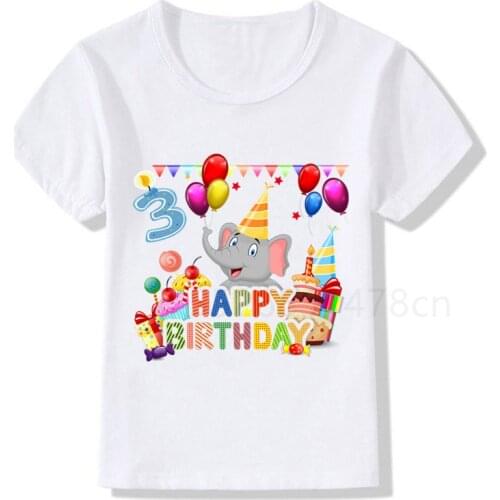Kids Elephant Happy Birthday celebration 1-10 Print T Shirt Animal Children Birthday Party Boy T-shirts Boy&Girl Tshirt Present