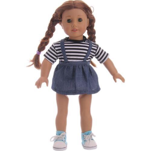 ZWSISU Striped T-shirt + strap skirt Fit 18 Inch American Doll Baby Doll Clothes Accessories