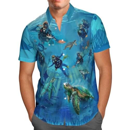 Scuba Diving 3D Beach Hawaiian 2021 Summer Mens Shirt Short Sleeve Shirt Streetwear Oversized 5XL Camisa Social Chemise Homme
