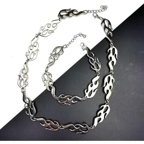 Gothic Flame Necklace Simple Korean Cartoon Wild Creative Necklace Charm Men and Women Necklace Hip Hop Jewelry Pendant