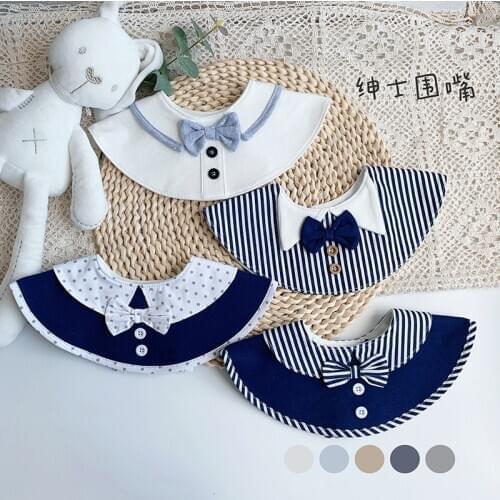 INS Nordic Type Cotton Baby Bib Newborn Baby Cute Saliva Towel Gentleman Bow Tie Bibs Wild Fake Collar Waterproof Pocket