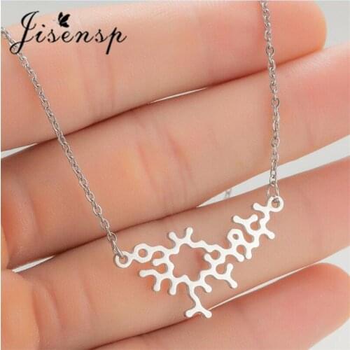Jisensp Simple Stainless Steel Oxytocin Necklace Exquisite Chemical Molecular Structure Science Pendant Necklace Female Jewelry