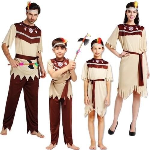 Adult kid boy girl Women African Original Indians Savage jungle Costume Wild Man Halloween party Cosplay Carnival children