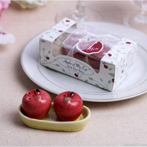 Free shipping Christmas Gifts Ceramic Red Apple Salt and Pepper shaker Wedding Party supplies 200pcs=100set