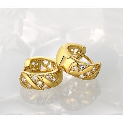 Classic Twill Hoop Earrings Yellow Gold Filled Fashion Womens Cubic Zirconia Earrings Gift brincos das mulheres