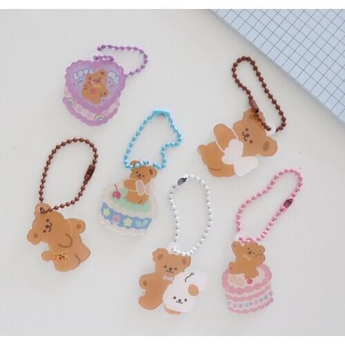 Korean Ins Angel Cake Bear Key Chain Cute Cartoon Decorative Pendant Girls Backpack Airpods Creative Accessories Kawaii Ornament