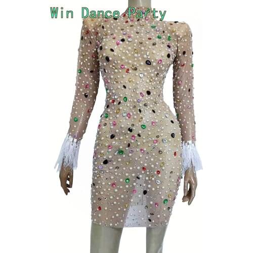 Short skirt Mesh big diamond sexy tight stage catwalk show carnival dance modern dance long sleeve