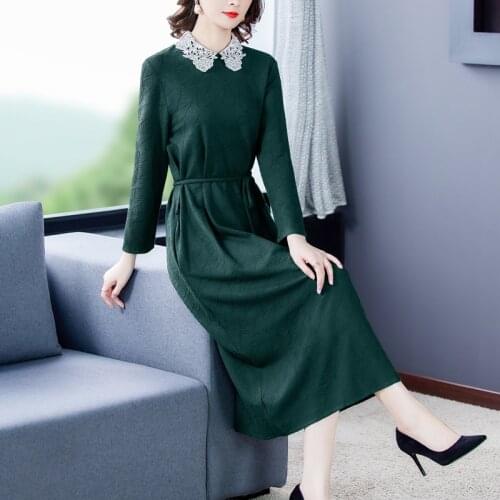 Lace Patchwork Green Jacquard Vintage Maxi Dress Spring Casual 4XL Plus Size Midi Dresses Women Elegant Bodycon Party Vestidos