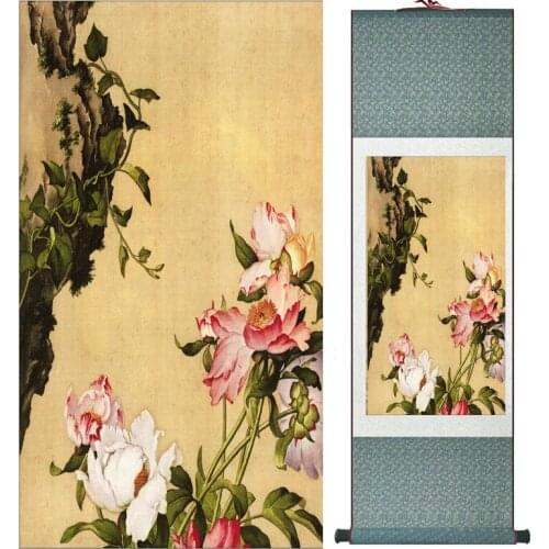 LangShining ink painting Birds and flower Painting Spring Ink wash painting silk scroll birds and flower painting